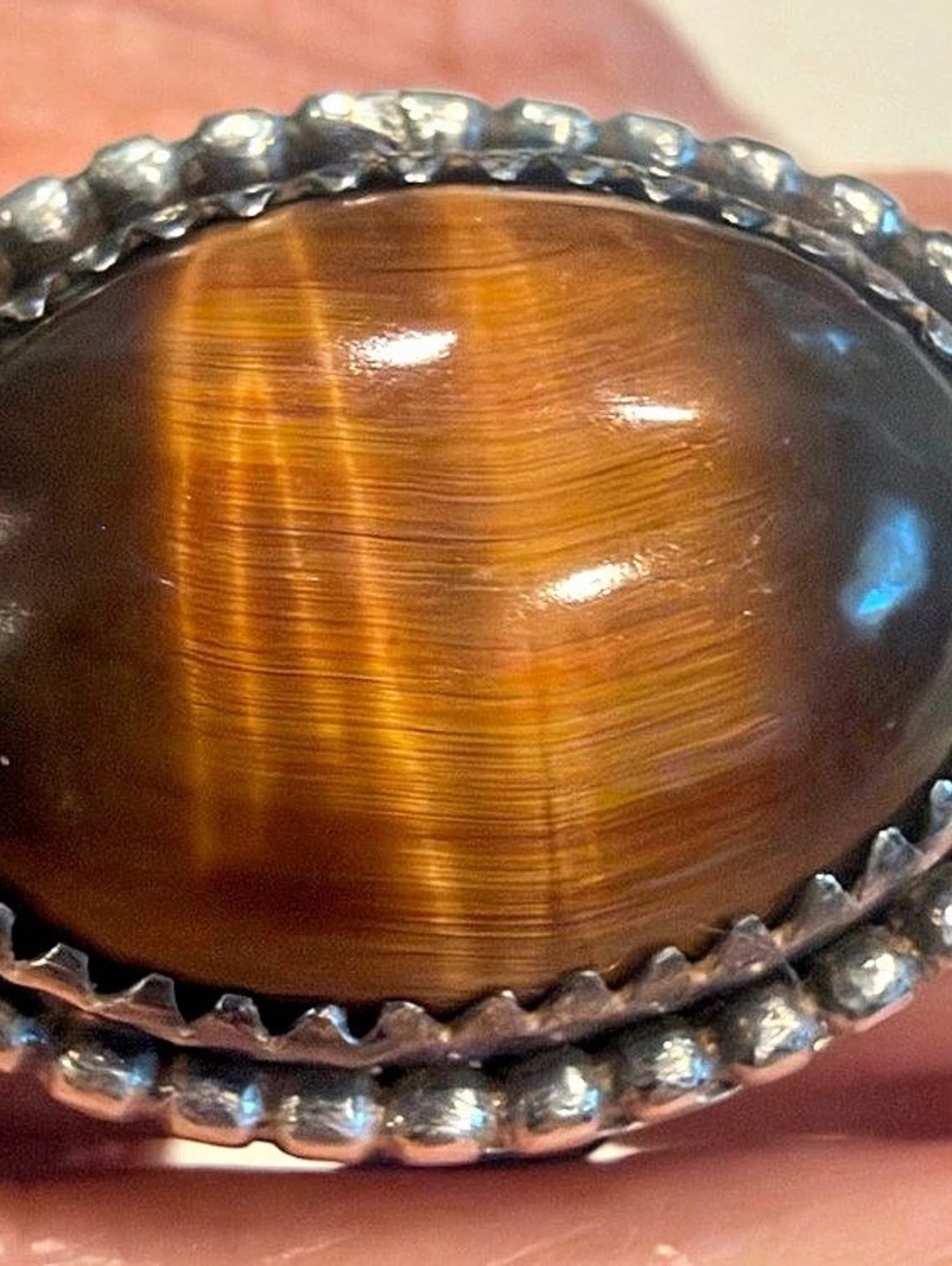 Vintage Signed Navajo Sterling Silver Tiger's Eye Ring - JH Hallmark Size 7